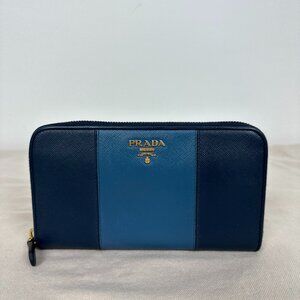 Prada blue and light blue bicolor saffiano wallet